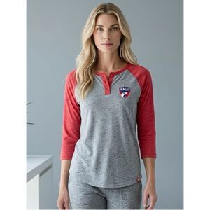 NWT Fanatics FC Dallas Soccer Gray Red Baseball Tee Shirt - Size L